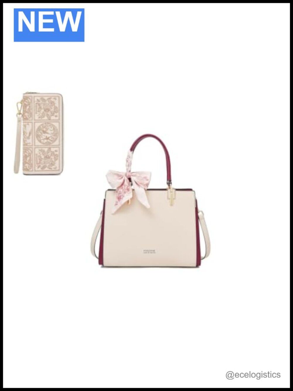 Genuine Leather Tote Bag and Wallet Set - Embroidery Design